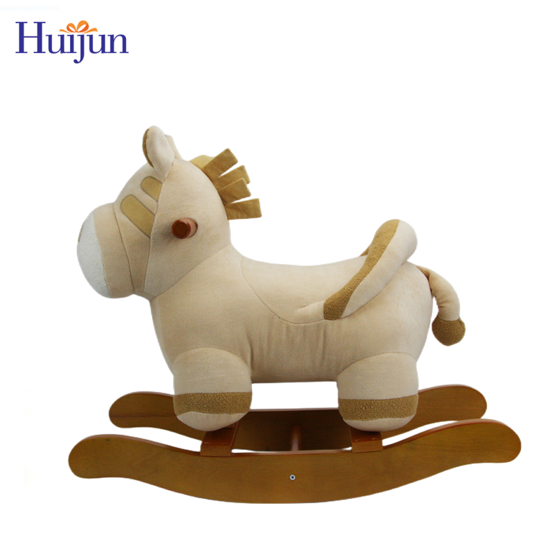 סוס נדנדה לתינוק בקטיפה מעץ ילדים רוכבים על צעצועים (2)